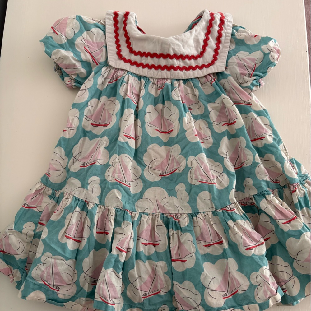 Mini Boden Turquoise and Red Floral Dress Detail